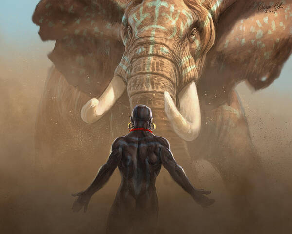 Elephant Art Print featuring the digital art Nubian Warriors by Aaron Blaise
