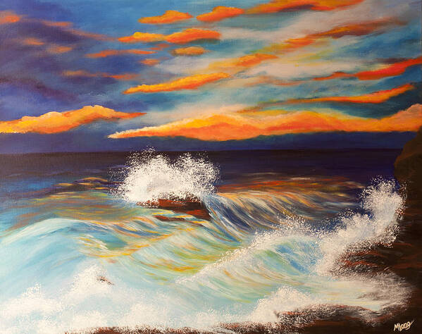 Lanscapes Art Print featuring the painting Ocean Sunset by Michelle Joseph-Long