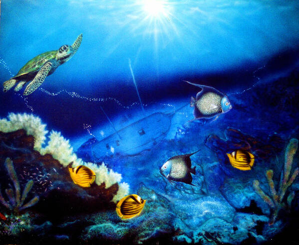 Ocean.underwater Art Print featuring the painting Ocean Treasure by Dan Townsend