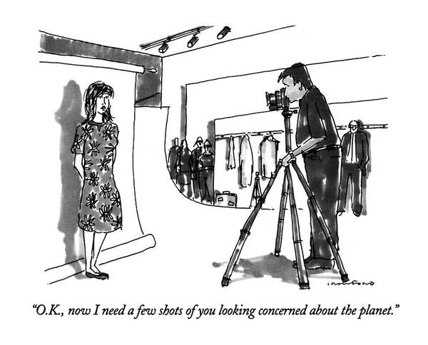 (photographer Talking To Model In Studio)
Environment Art Print featuring the drawing O.k., Now I Need A Few Shots Of You Looking by Michael Crawford