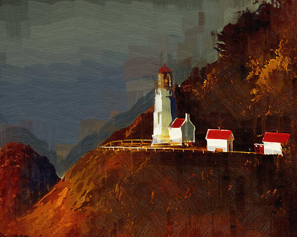 Lighthouse Art Print featuring the painting On The Bluff by Kirt Tisdale