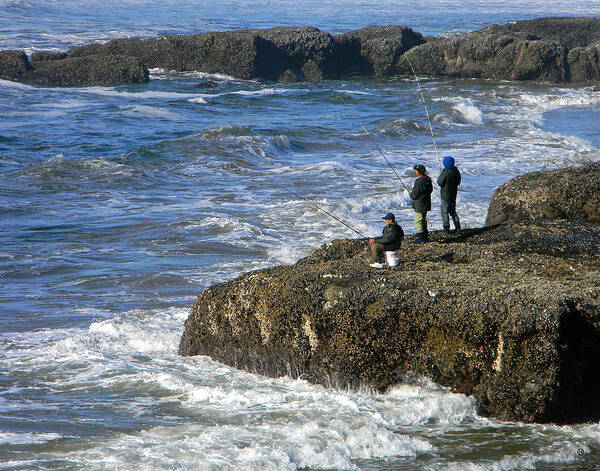 Oregon Coast Art Print featuring the photograph Oregon Coast Fishermen by Gary Olsen-Hasek