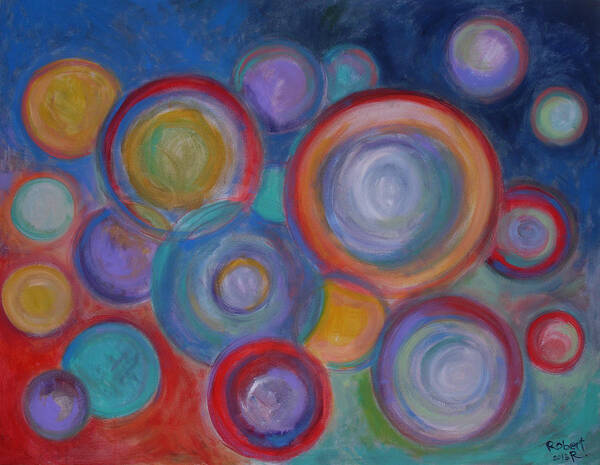 Circles Art Print featuring the painting Other Worlds - 48x60 Original Art / Prints by Robert R Splashy Art Abstract Paintings
