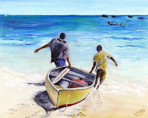 Barbados Art Print featuring the painting Out To Sea by Richard Jules