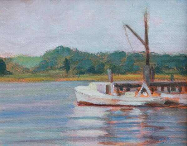 Boat Art Print featuring the painting Oyster Boat on the Chesapeake by Susan Bradbury