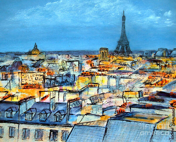 France Art Print featuring the painting Paris Under Stormy Skies by Jackie Sherwood