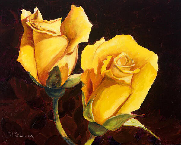 Roses Art Print featuring the painting Peaceful Pair by Mary Giacomini