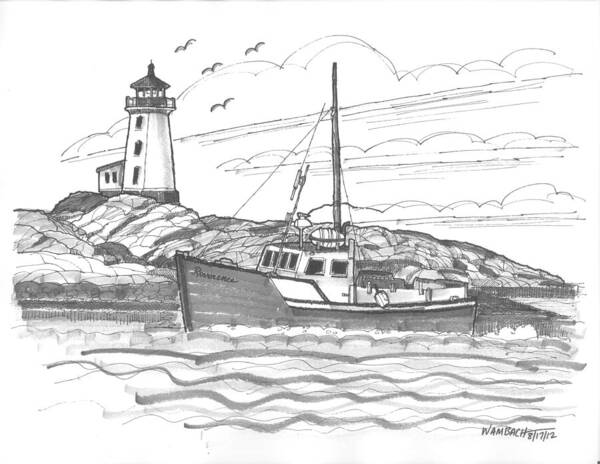 Lighthouse Art Print featuring the drawing Peggy's Cove Lighthouse Nova Scotia by Richard Wambach