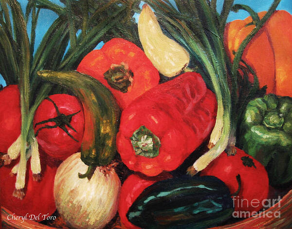 Peppers Art Print featuring the painting Peppers by Cheryl Del Toro