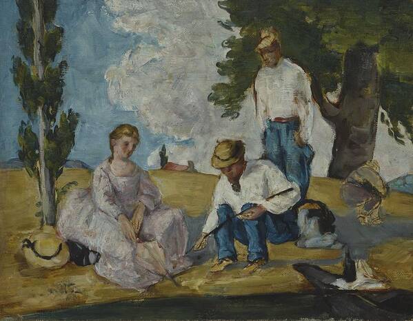 Picnic Art Print featuring the painting Picnic On A Riverbank, 1873-74 by Paul Cezanne