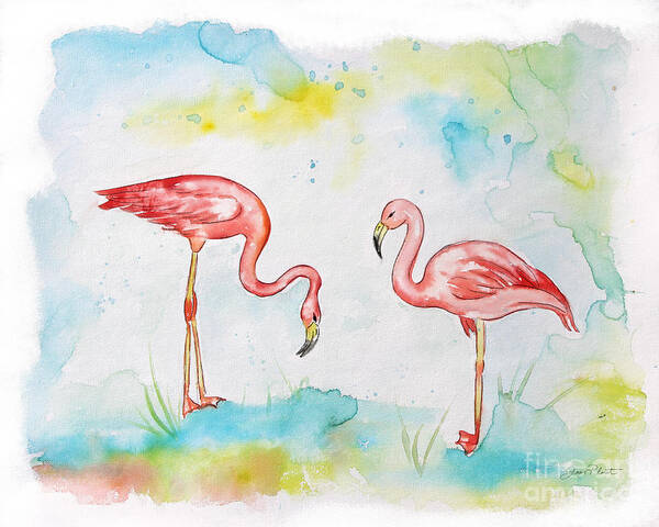 Watercolor Painting Art Print featuring the painting Pink Flamingo-A by Jean Plout