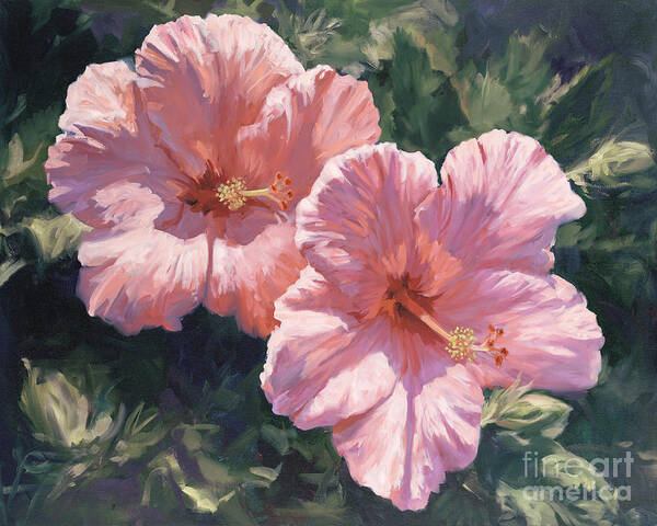 Pink Hibiscus Art Print featuring the painting Pink Hibiscus by Laurie Snow Hein