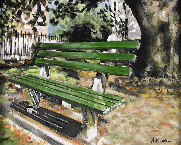 Bench Art Print featuring the painting Place to rest in Charleston by Alan Metzger