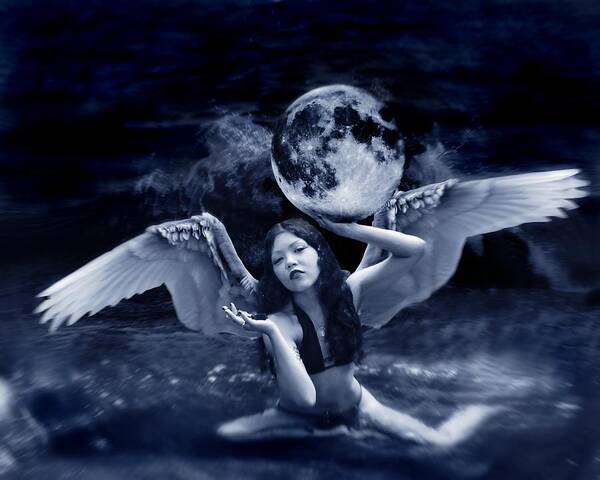 Angel Art Print featuring the photograph playing with the Moon by Mayumi Yoshimaru