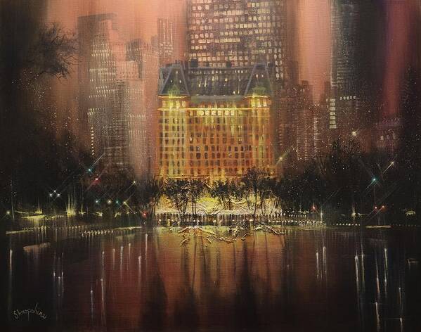  Central Park Art Print featuring the painting Plaza Hotel New York City by Tom Shropshire