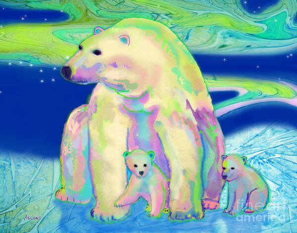 Polar Bear Aurora Art Print featuring the painting Polar Bear Aurora by Teresa Ascone