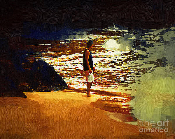 Beach Art Print featuring the painting Pondering The Surf by Kirt Tisdale