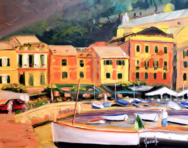 Portofino Art Print featuring the painting Portofino Evening by Josef Kelly