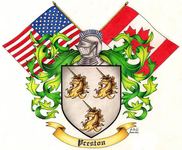 Crest Art Print featuring the drawing Preston Family Crest by Sheryl Unwin