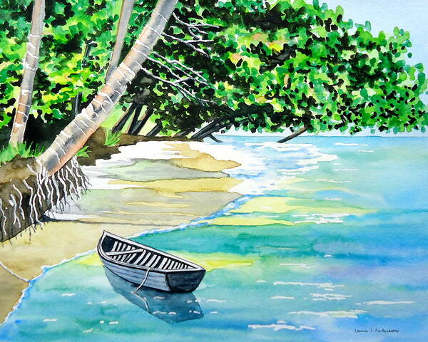 Watercolor Art Print featuring the painting Quiet Waters in Paradise by Laurie Anderson
