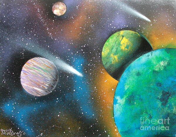 Space Art Art Print featuring the painting Racing Comets by Greg Moores