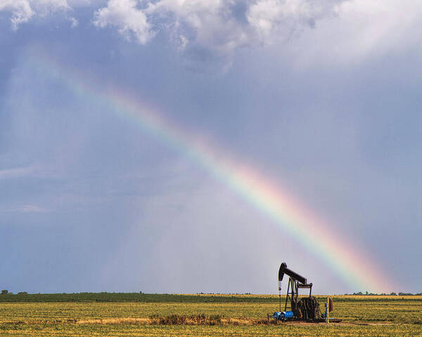 Kansas Art Print featuring the photograph Rainbow and oil pump by Rob Graham