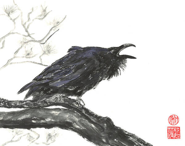Japanese Art Print featuring the painting Raving Raven by Terri Harris