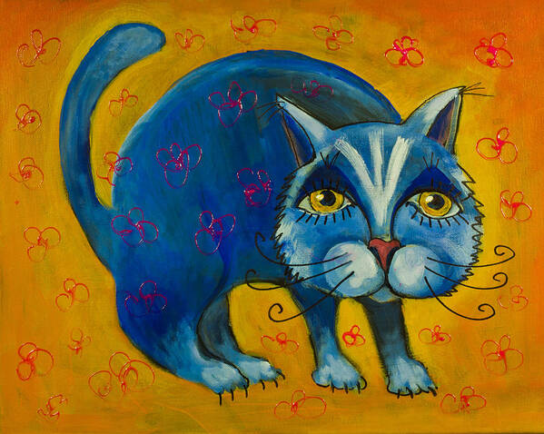 Blue Cat Art Print featuring the painting Ready to hunt by Maxim Komissarchik