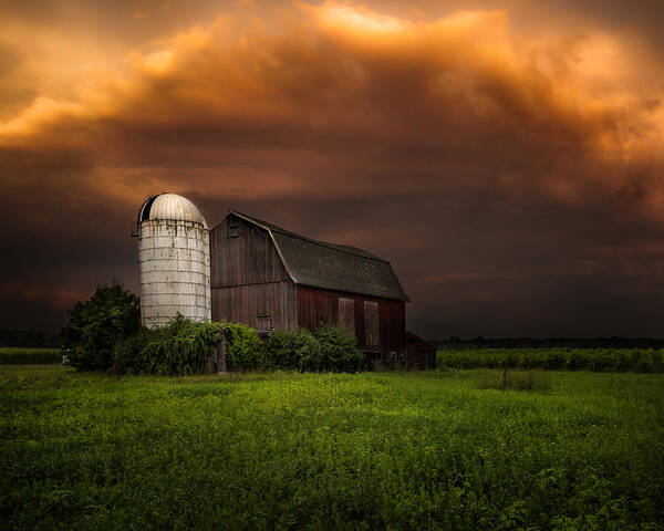 Red Barn Art Print featuring the photograph Red Barn Stormy Sky - Rustic Dreams by Gary Heller