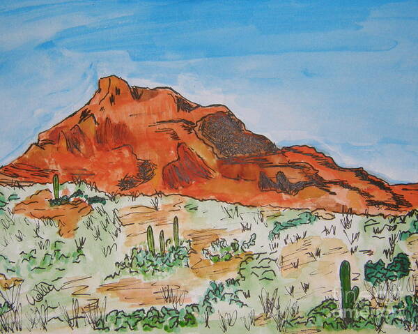 Red Mountain Art Print featuring the painting Red Mt by Marcia Weller-Wenbert