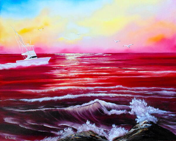Ocean Paintings Art Print featuring the painting Red Seas by Kevin Brown