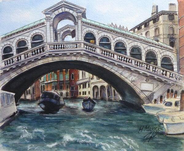 Rialto Bridge Art Print featuring the painting Rialto Bridge by Henrieta Maneva