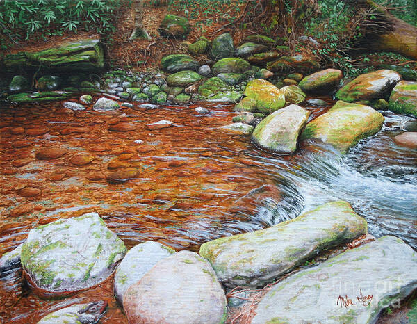 Oil Art Print featuring the painting Rocky Stream by Mike Ivey
