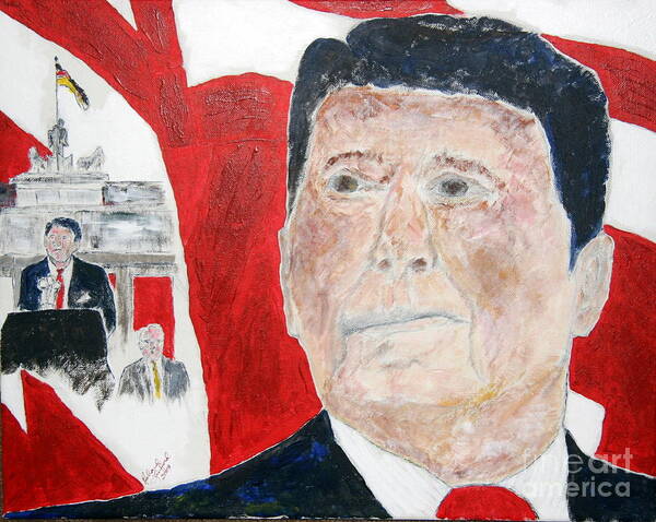 Ronald Art Print featuring the painting Ronald Reagan and Mikhail Gorbachev Tear Down These Walls by Richard W Linford