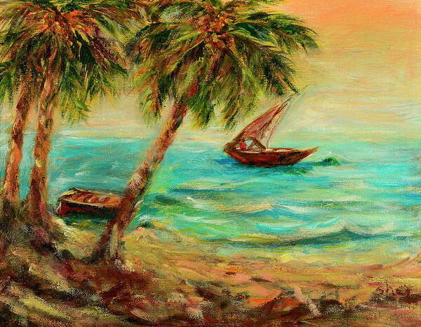 Indian Ocean Art Print featuring the painting Sail boats on Indian Ocean by Sher Nasser
