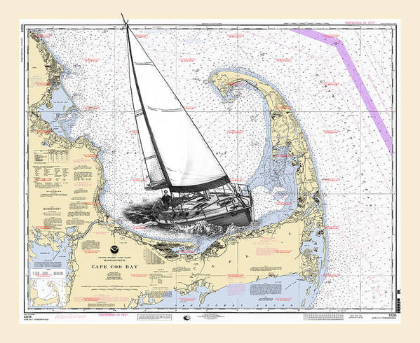 Sailing Cape Cod Bay Chart Art Art Print featuring the drawing Sailing Cape Cod Bay by Jack Pumphrey