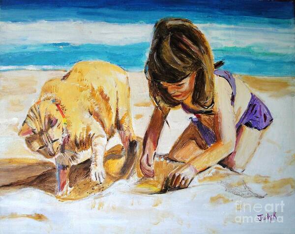 Beach Art Print featuring the painting Sandi's Helper by Judy Kay