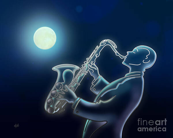 Moon Art Print featuring the digital art Sax-o-moon by Peter Awax