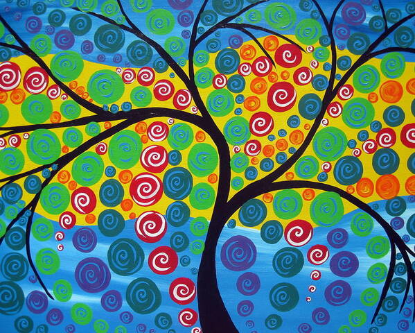 Tree Art Print featuring the painting Seasons of Joy by Cathy Jacobs