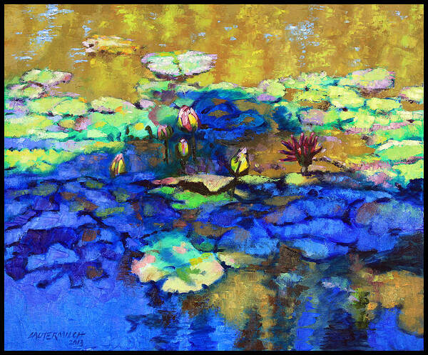 Garden Pond Art Print featuring the painting Shadows and Sunspots by John Lautermilch