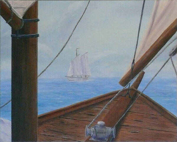 Seascape Art Print featuring the painting Ship Ahoy by William Stewart