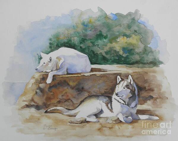 Wolves Art Print featuring the painting Siesta time by Suzanne Schaefer