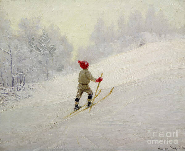 Gustav Wentzel Art Print featuring the painting Ski practise by Gustav Wentzel