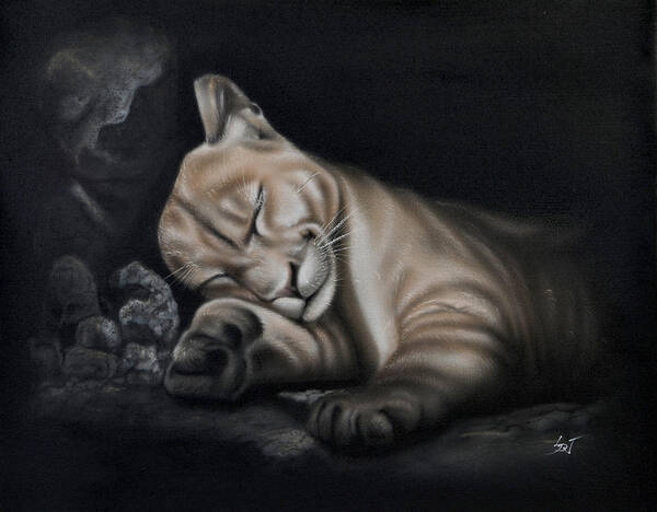 Airbrushed Oil Art Print featuring the painting Sleeping Lion by Sam Davis Johnson