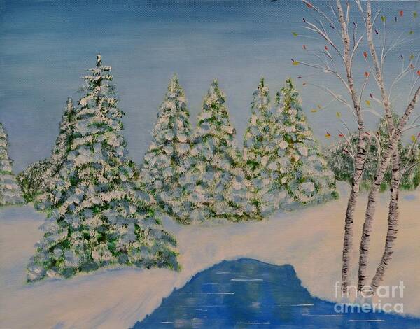 'landscape Art Print featuring the painting Snowy day by Melvin Turner