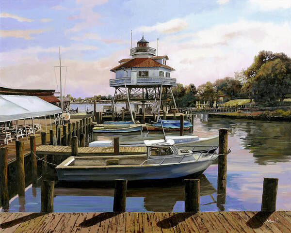 Solomon's Island Art Print featuring the painting Solomon's Island Drum Point light house,MD by Guido Borelli