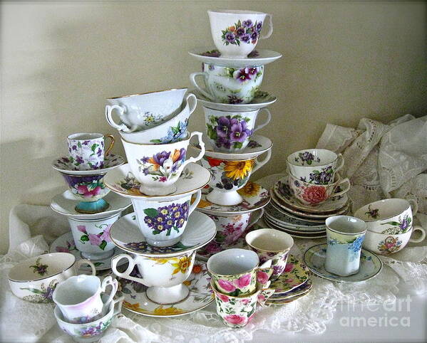 Tea Cups Art Print featuring the photograph Spring Tea Cups by Nancy Patterson