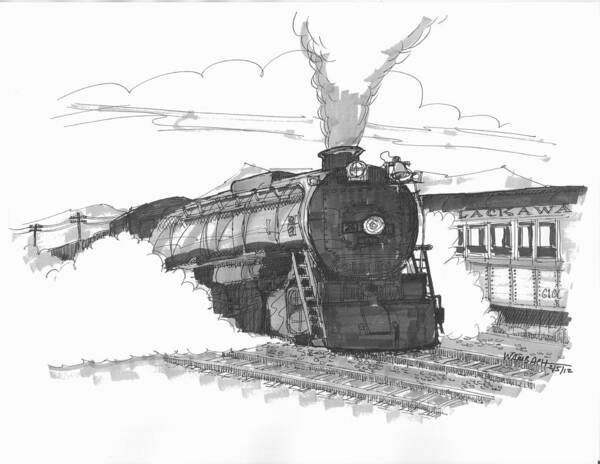 Train Art Print featuring the drawing Steam Town Scranton Locomotive by Richard Wambach