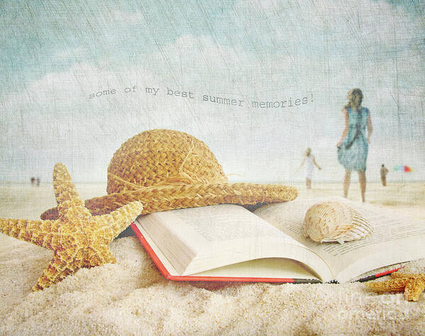 Abstract Art Print featuring the photograph Straw hat and book in the sand by Sandra Cunningham