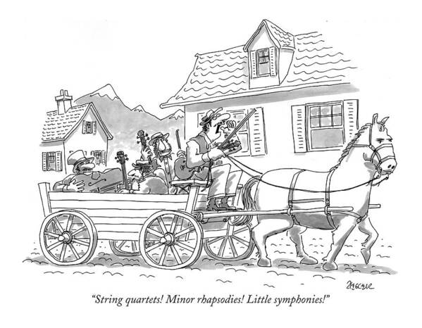 Peddlers Art Print featuring the drawing String Quartets! Minor Rhapsodies! Little by Jack Ziegler